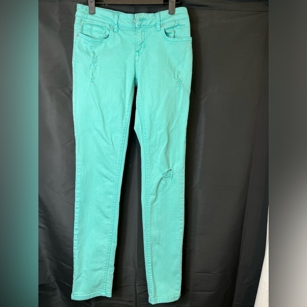 Aeropostale Bayla Skinny  Distressed Teal Colored Denim size 5/6